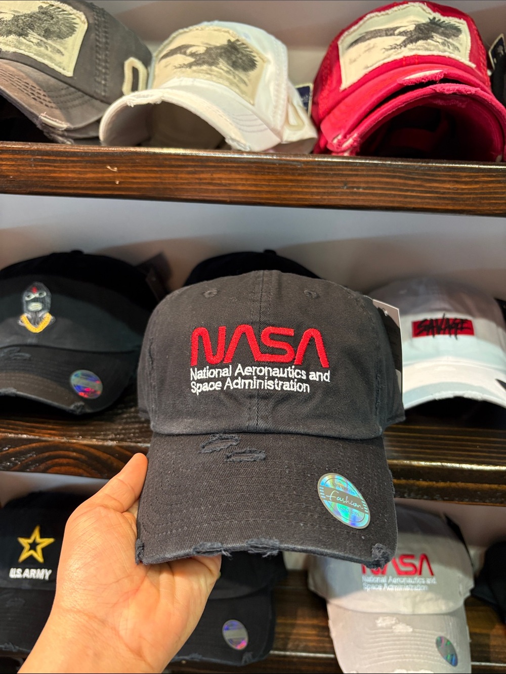NASA Embroidered Black Distressed Dad Hat
